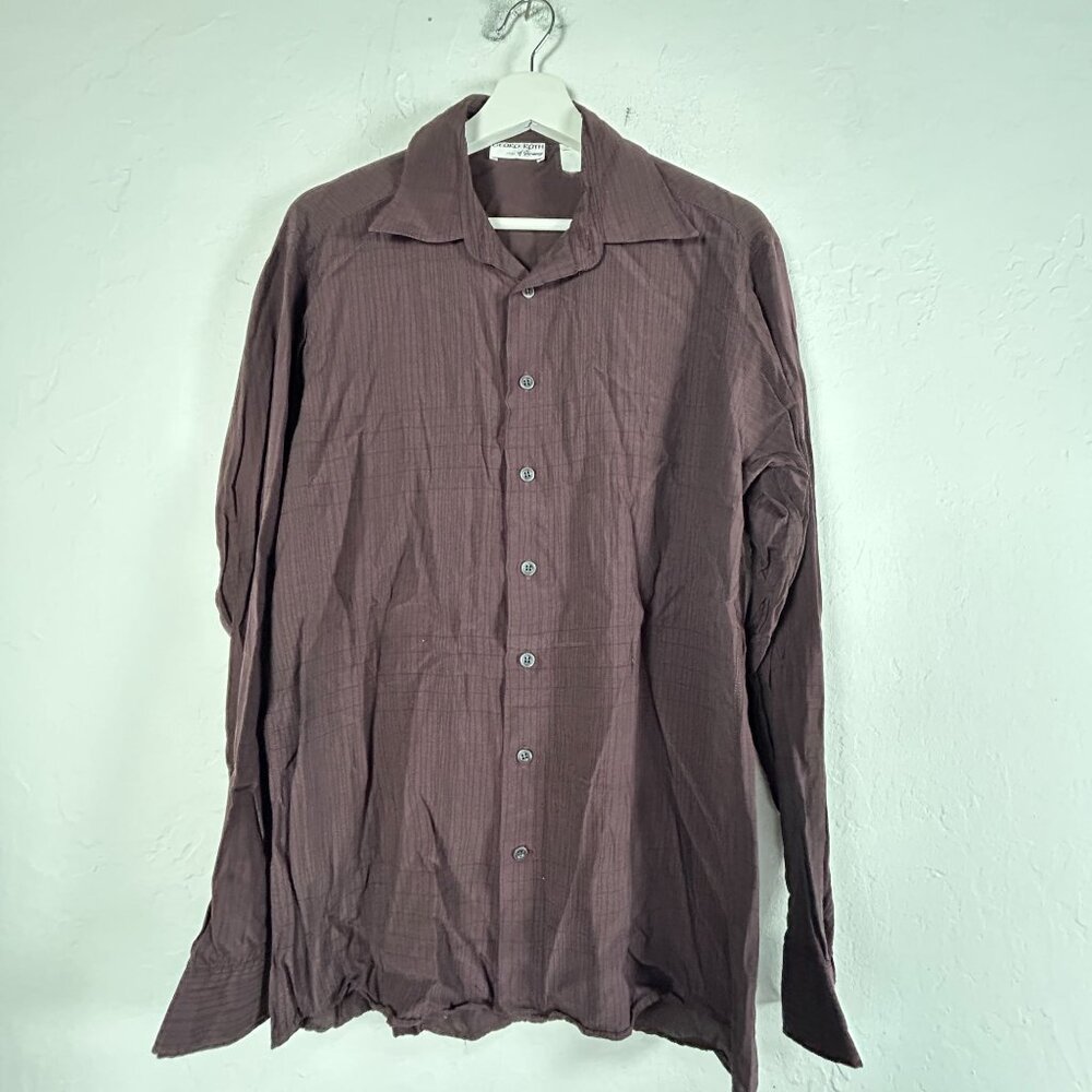 Georg Roth Germany Men Brown Textured Button-Up Shirt Size 40 Long Sleeve Casual